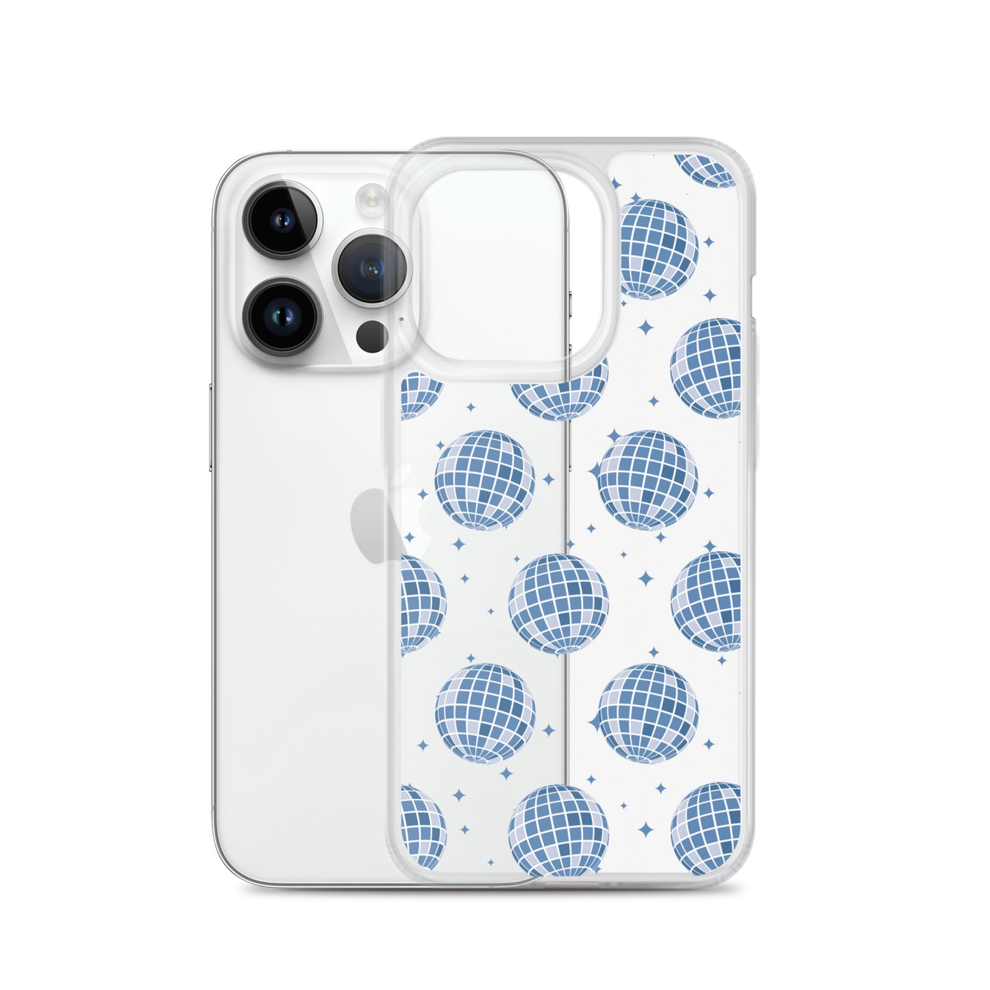 Dark Blue Disco Balls Clear iPhone Case