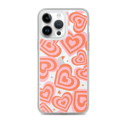 Pink & Red Hearts Clear iPhone Case iPhone 14 Pro Max