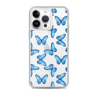 Blue Butterfly Clear iPhone Case iPhone 14 Pro Max