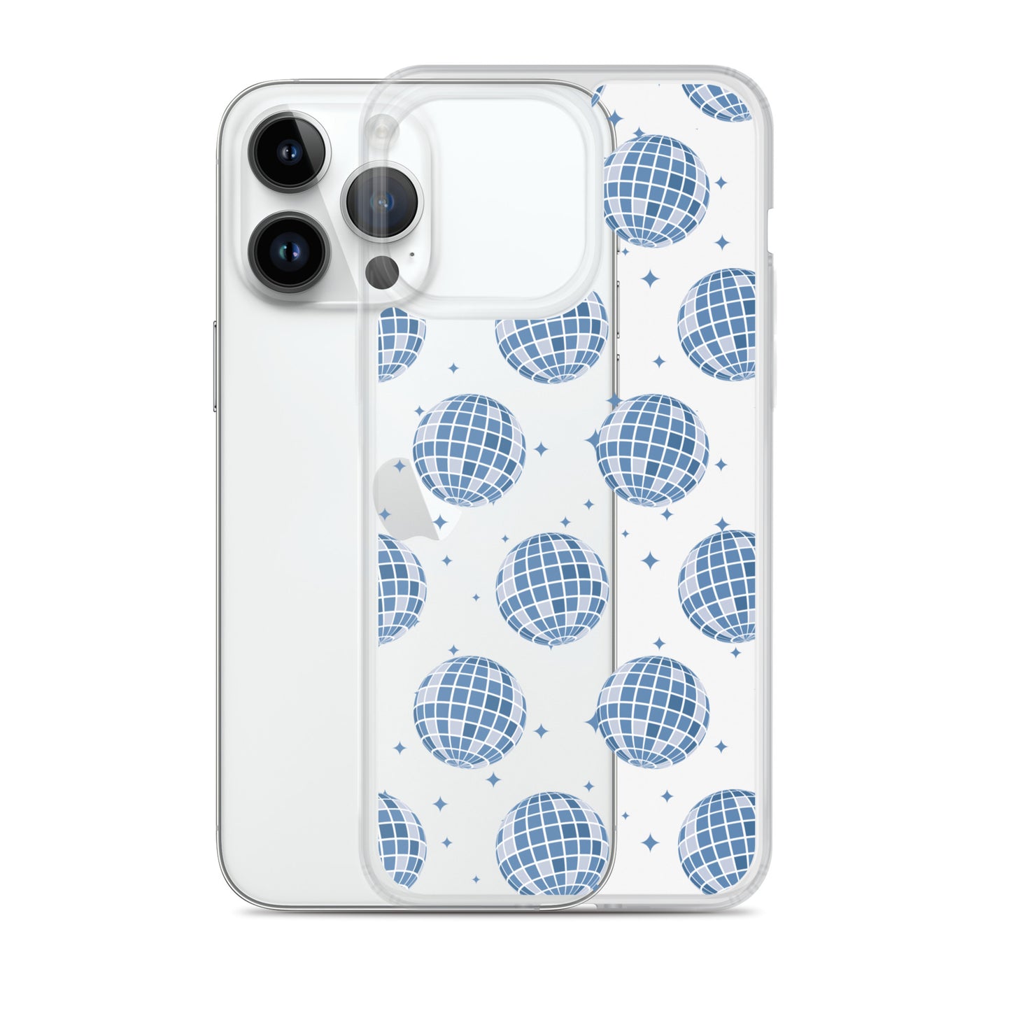 Dark Blue Disco Balls Clear iPhone Case