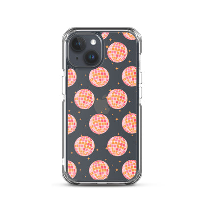 Pink & Orange Disco Balls Clear iPhone Case