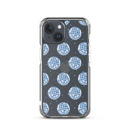 Dark Blue Disco Balls Clear iPhone Case