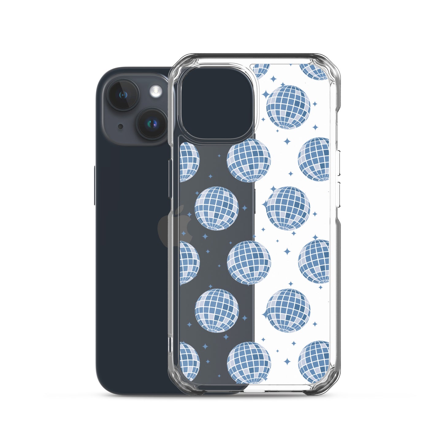 Dark Blue Disco Balls Clear iPhone Case