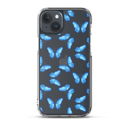 Blue Butterfly Clear iPhone Case iPhone 15 Plus