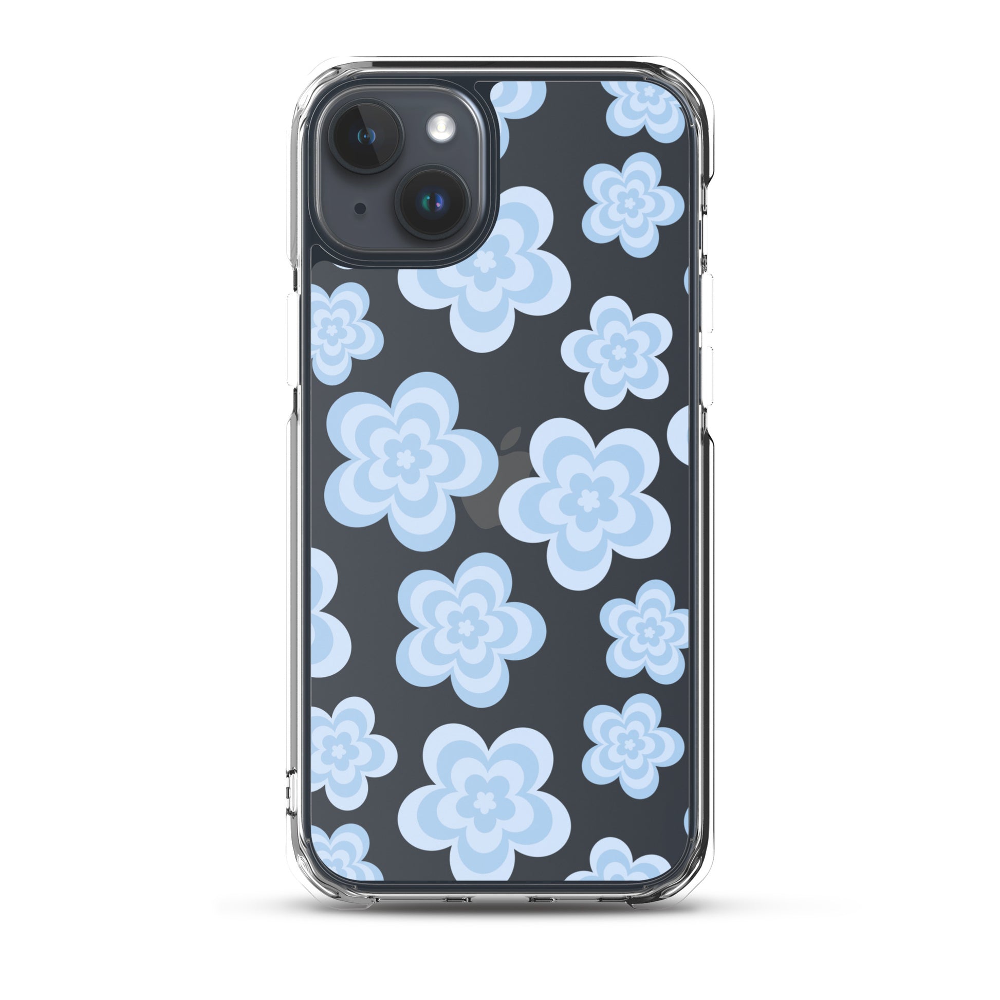 Blue Floral Clear iPhone Case iPhone 15 Plus