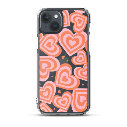 Pink & Red Hearts Clear iPhone Case iPhone 15 Plus