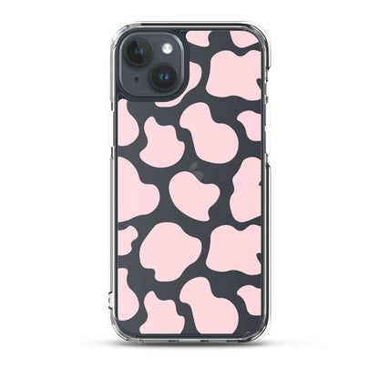 Pink Cow Clear iPhone Case iPhone 15 Plus