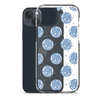 Dark Blue Disco Balls Clear iPhone Case