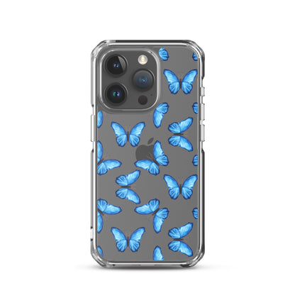 Blue Butterfly Clear iPhone Case iPhone 15 Pro