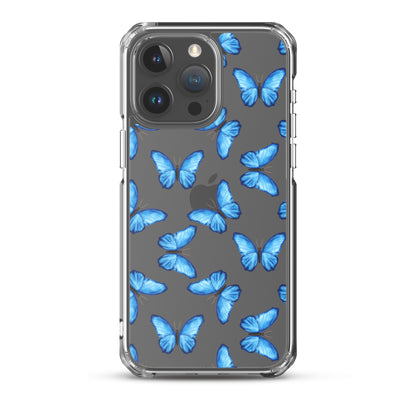 Blue Butterfly Clear iPhone Case iPhone 15 Pro Max
