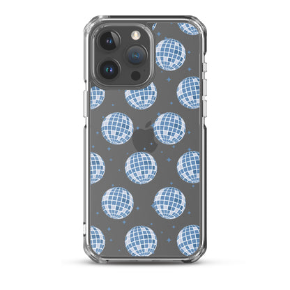 Dark Blue Disco Balls Clear iPhone Case