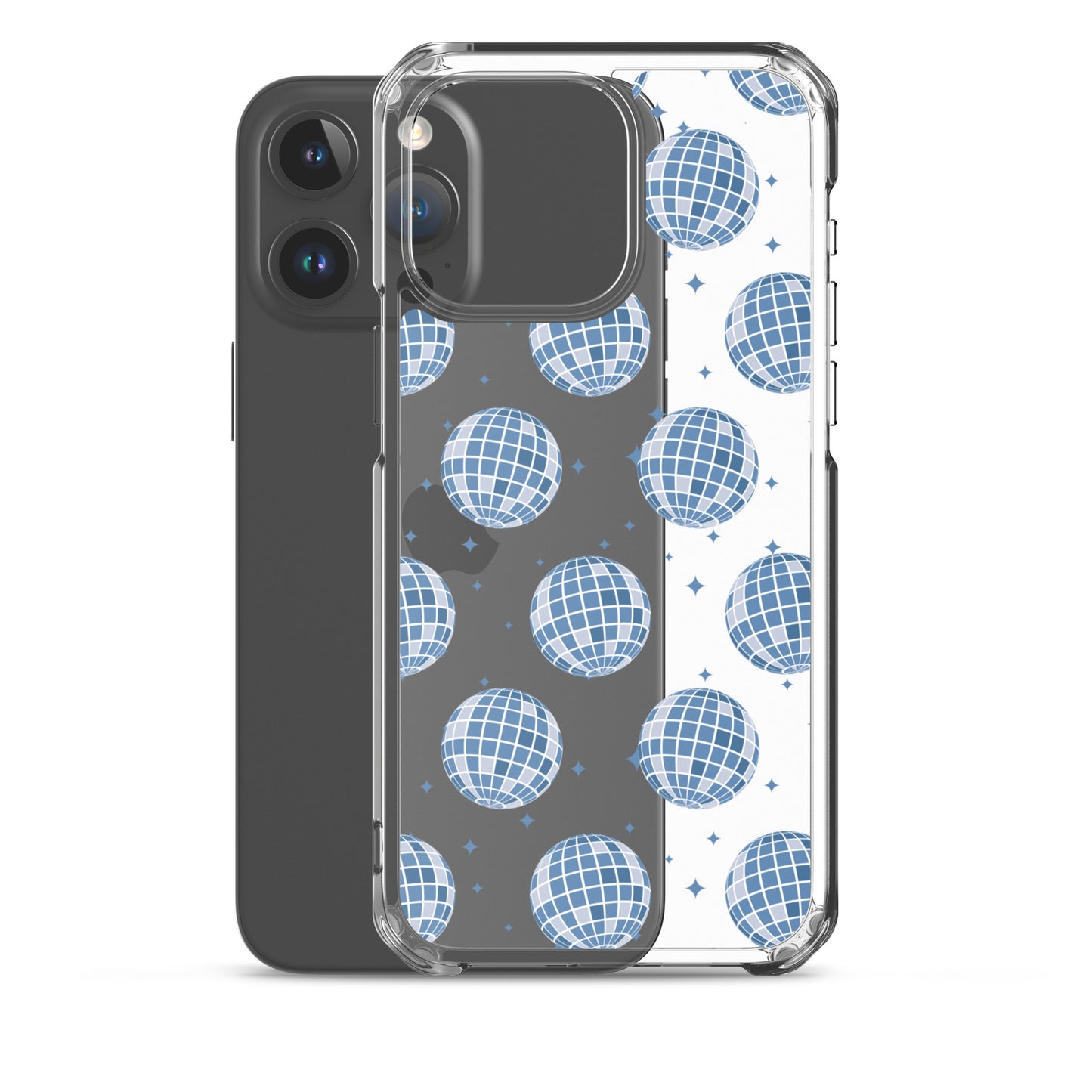 Dark Blue Disco Balls Clear iPhone Case