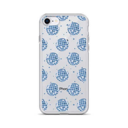 Dark Blue Disco Balls Clear iPhone Case