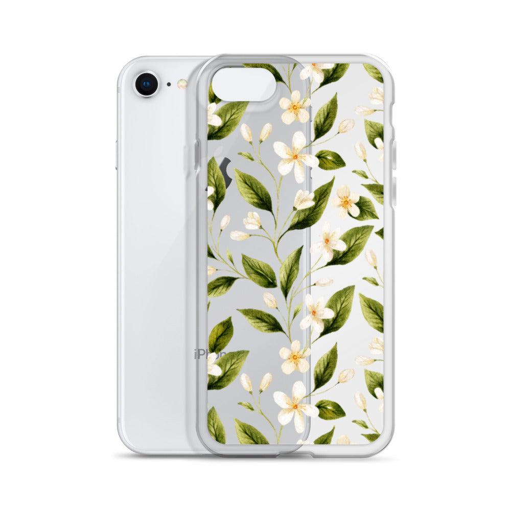 White Floral Clear iPhone Case