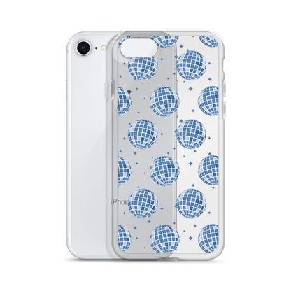 Dark Blue Disco Balls Clear iPhone Case