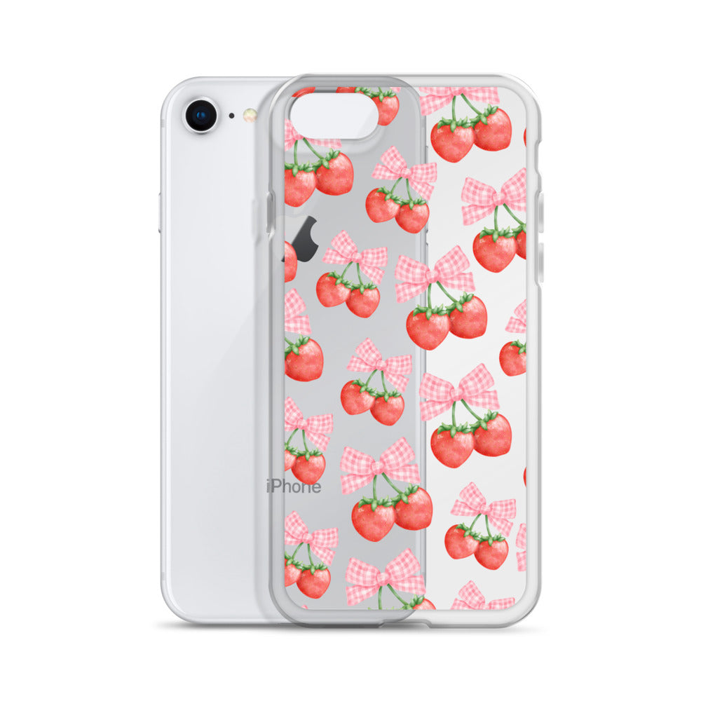 Strawberry Bows Clear iPhone Case