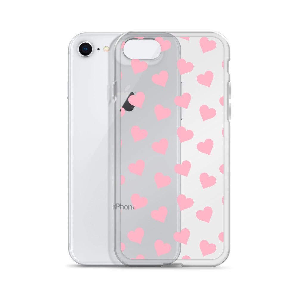 Pink Hearts Clear iPhone Case