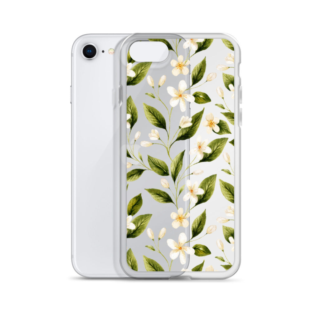 White Floral Clear iPhone Case