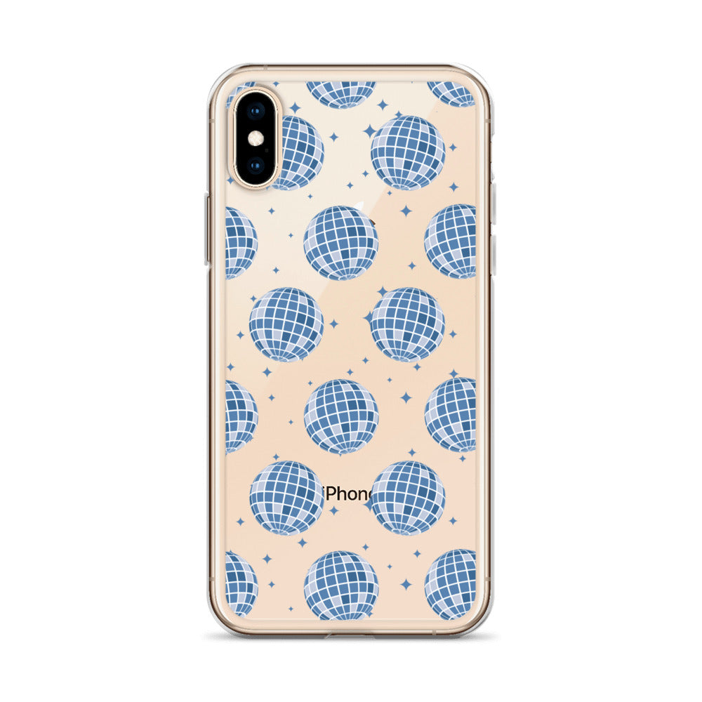 Dark Blue Disco Balls Clear iPhone Case