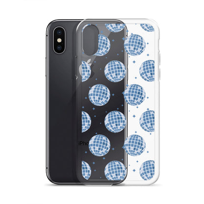 Dark Blue Disco Balls Clear iPhone Case