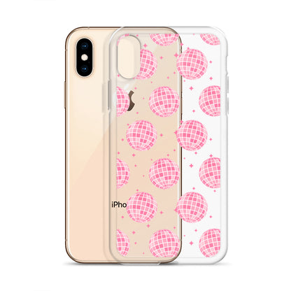 Pink Disco Balls Clear iPhone Case