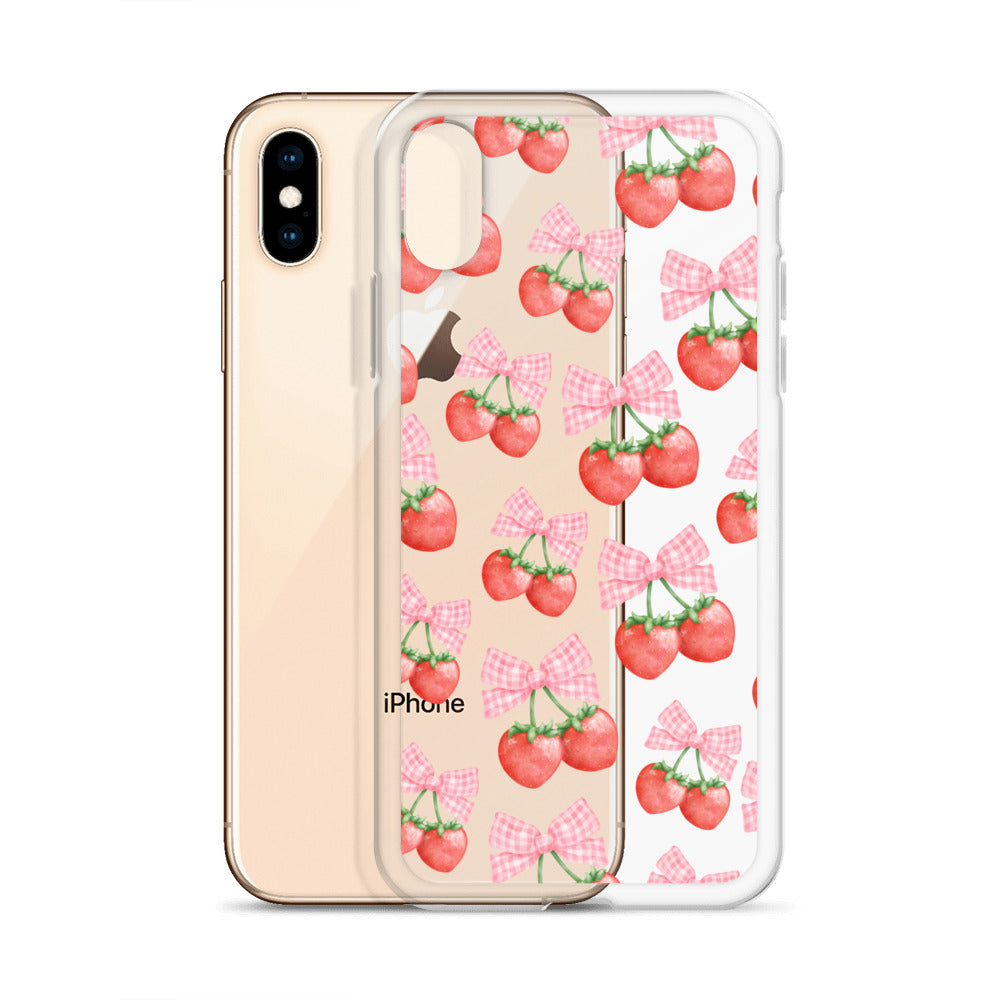 Strawberry Bows Clear iPhone Case