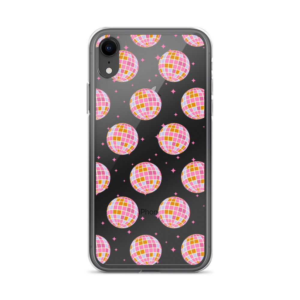 Pink & Blue Disco Balls Clear iPhone Case