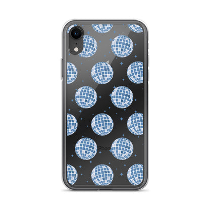 Dark Blue Disco Balls Clear iPhone Case