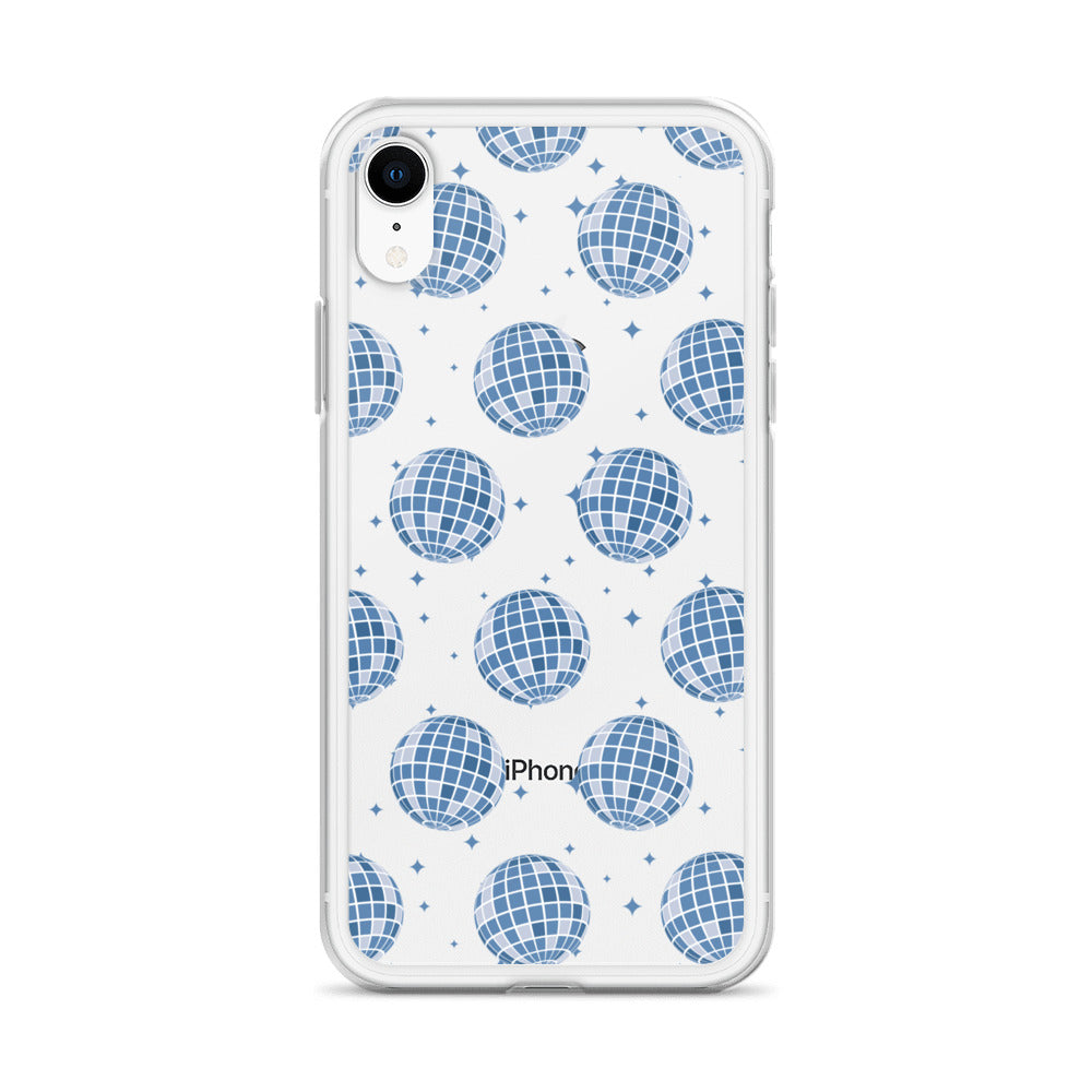 Dark Blue Disco Balls Clear iPhone Case