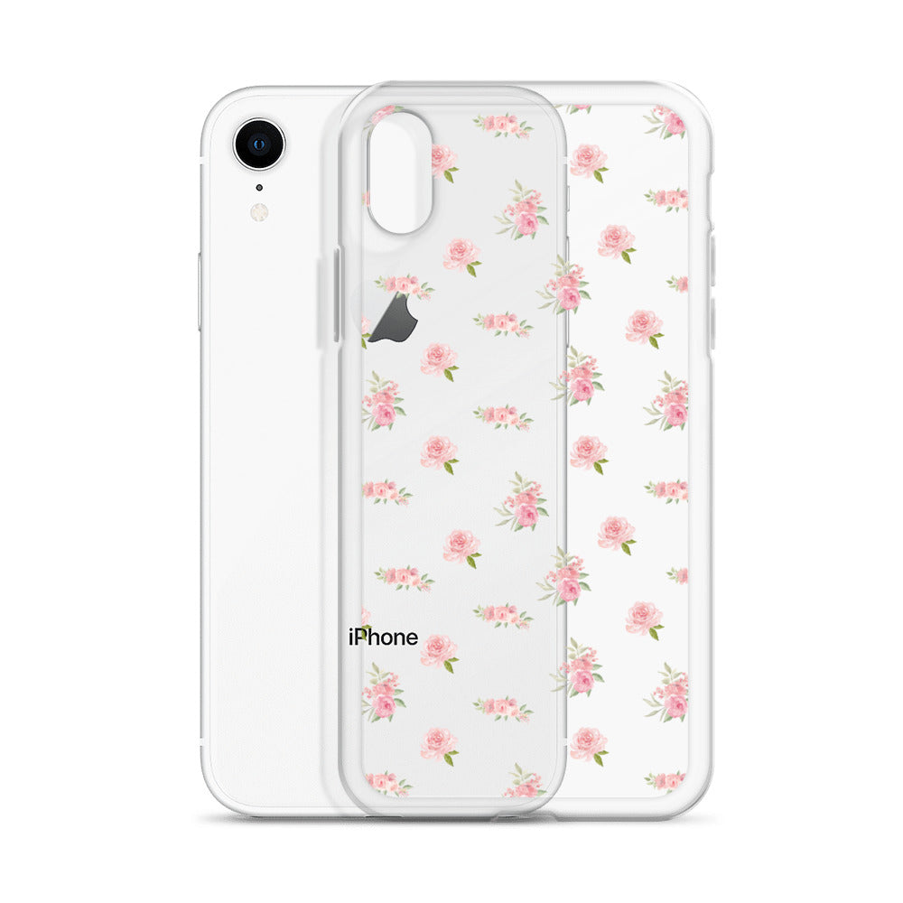 Pink Vintage Roses Clear iPhone Case
