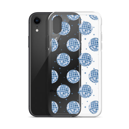 Dark Blue Disco Balls Clear iPhone Case