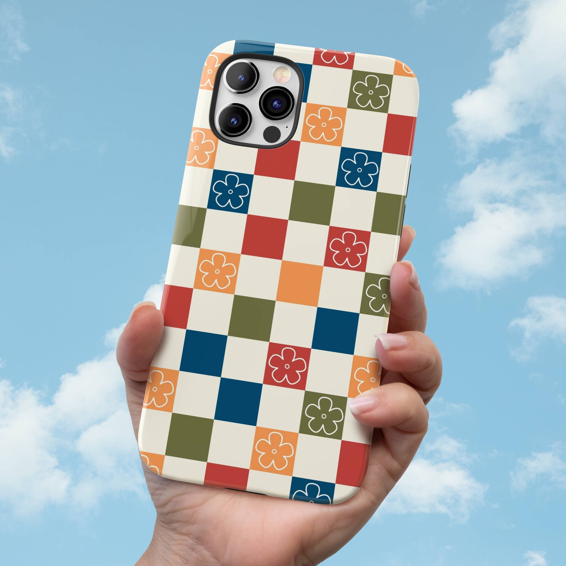 Vintage Flowers Checkered iPhone Case