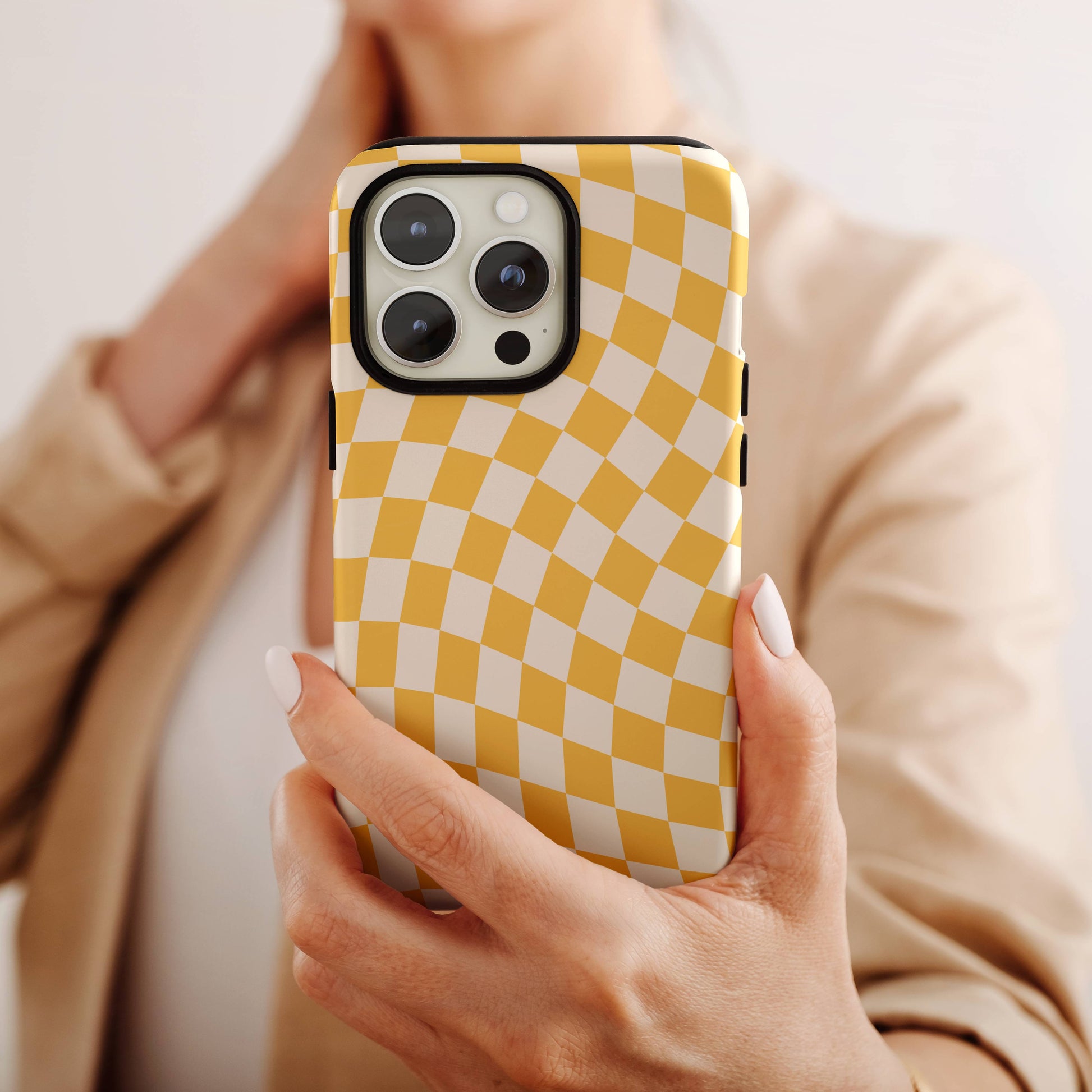 Yellow Wavy Checkered iPhone Case