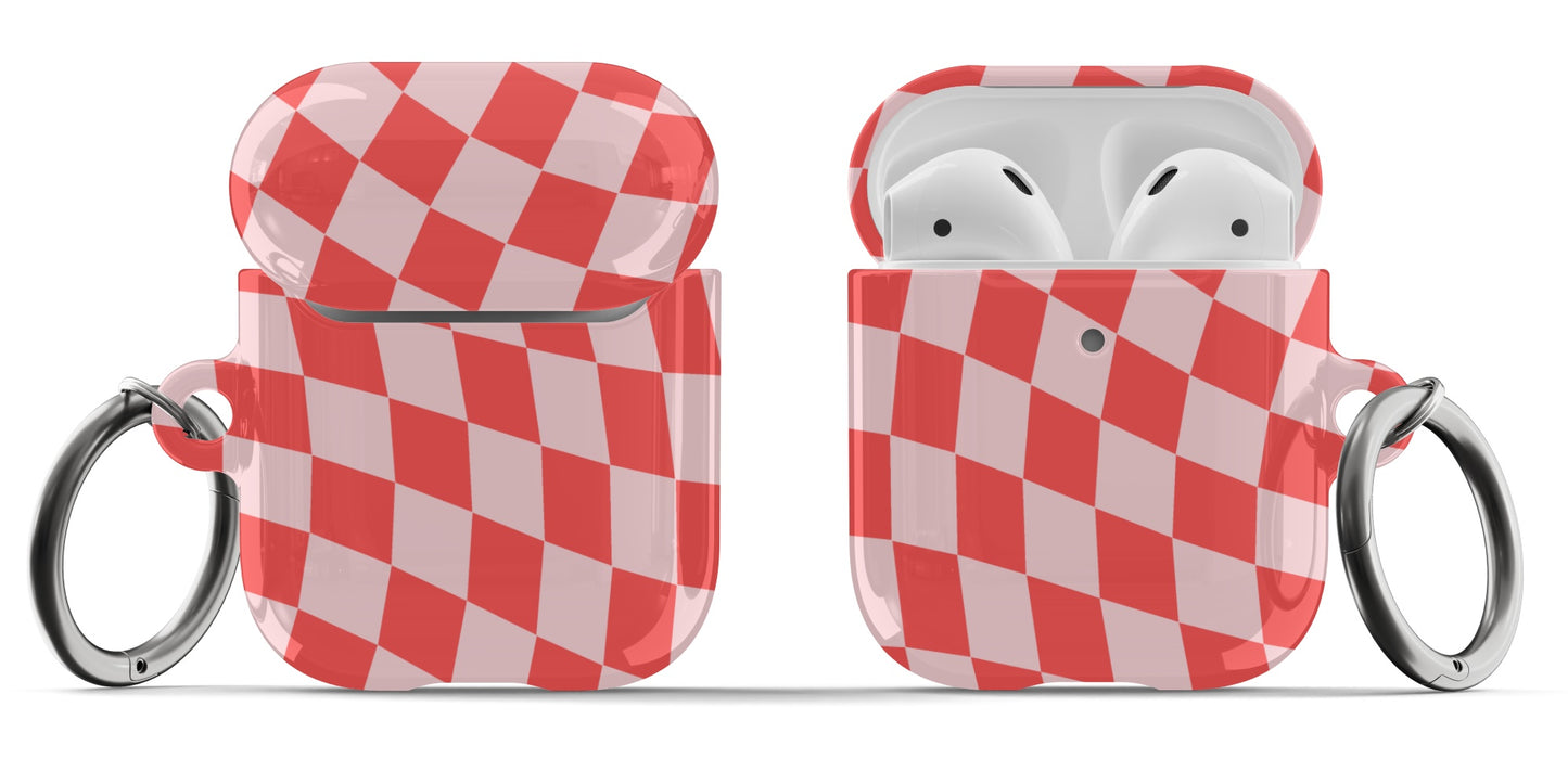 Red & Pink Wavy Checkered AirPods Case