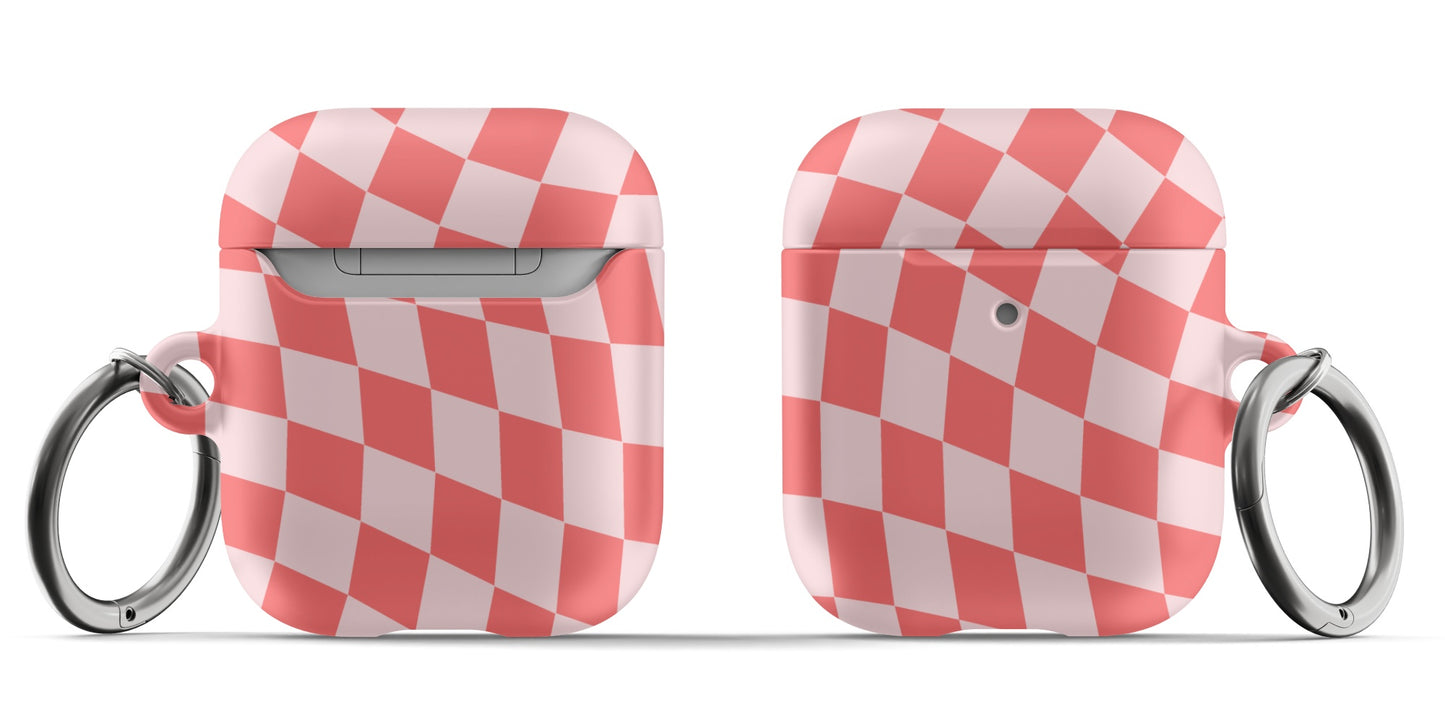 Red & Pink Wavy Checkered AirPods Case