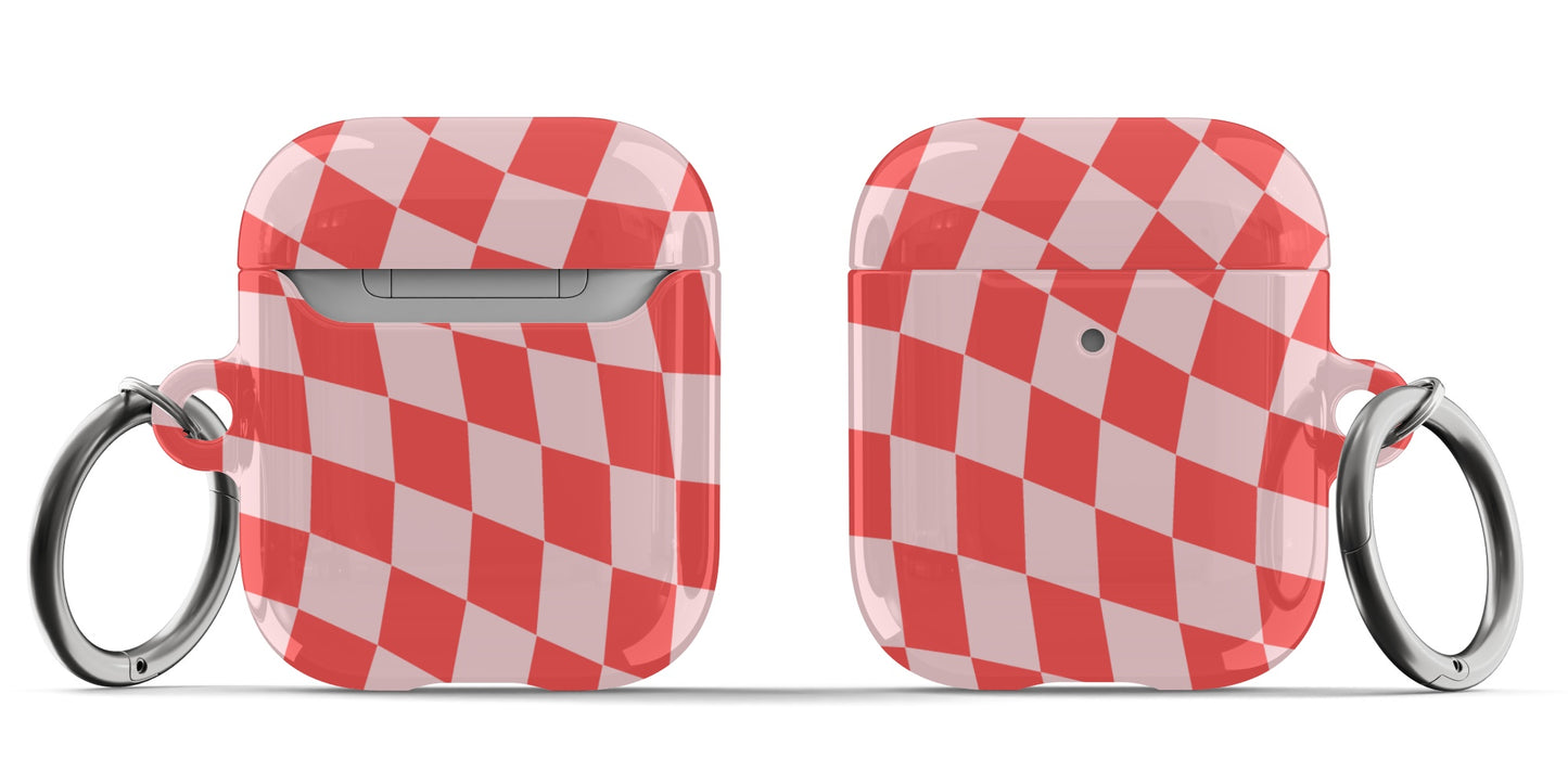 Red & Pink Wavy Checkered AirPods Case