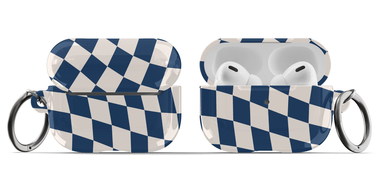 Navy & Beige Wavy Checkered AirPods Case