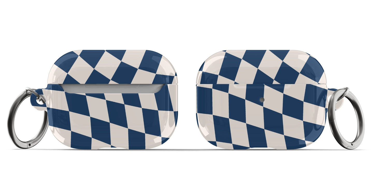 Navy & Beige Wavy Checkered AirPods Case