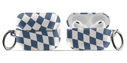 Navy & Beige Wavy Checkered AirPods Case