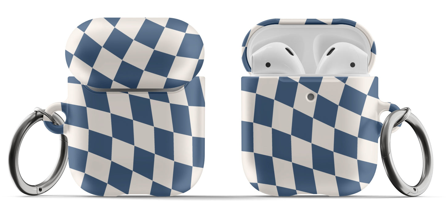 Navy & Beige Wavy Checkered AirPods Case