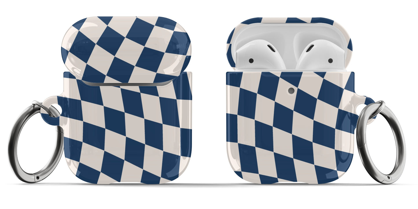 Navy & Beige Wavy Checkered AirPods Case