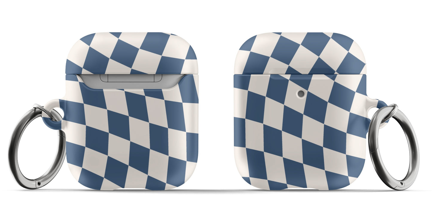 Navy & Beige Wavy Checkered AirPods Case