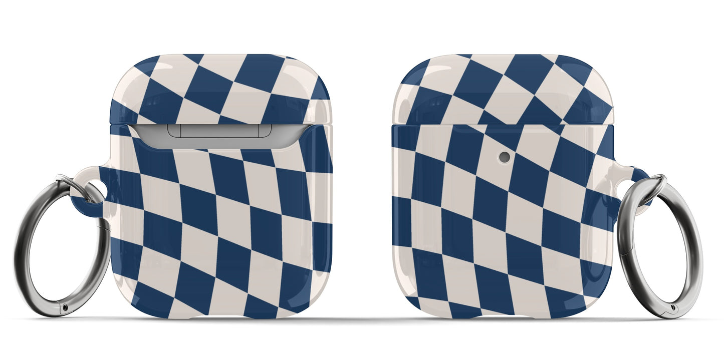 Navy & Beige Wavy Checkered AirPods Case