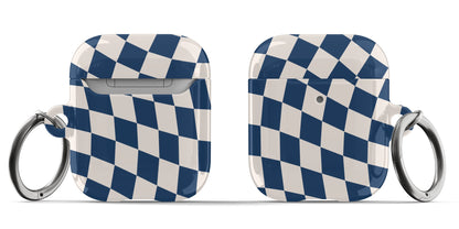 Navy & Beige Wavy Checkered AirPods Case