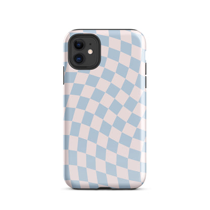 Light Pink & Blue Wavy Checkered iPhone Case