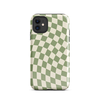 Green & Beige Wavy Checkered iPhone Case