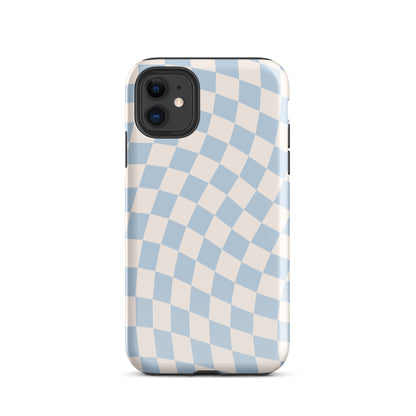 Blue & Beige Wavy Checkered iPhone Case