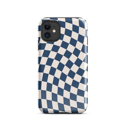 Navy & Beige Wavy Checkered iPhone Case