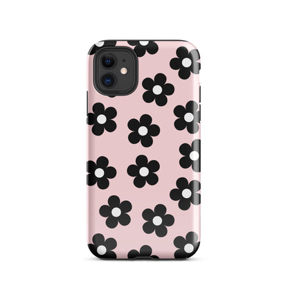 Pink & Black Retro Flowers iPhone Case