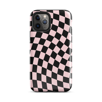 Pink & Black Wavy Checkered iPhone Case